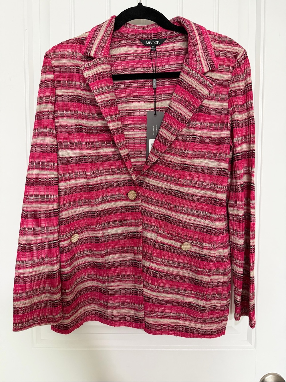 Misook NWT Pink Textured Plaid Knit Blazer Jacket XS Career Travel